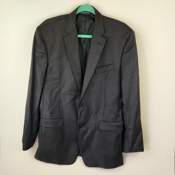 Brooks Brothers 1818 Milano Slim Saxxon Wool Blazer Black Pinstripe 42L - Picture 1 of 15